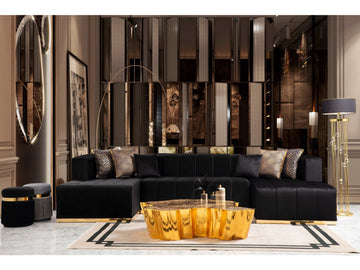 Elisha Black Velvet Double Chaise Sectional - Ornate Home
