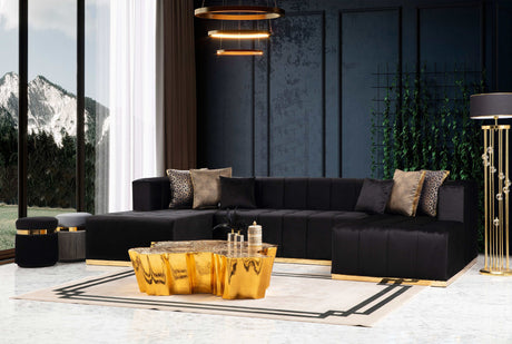 Elisha Black Velvet Double Chaise Sectional - Ornate Home