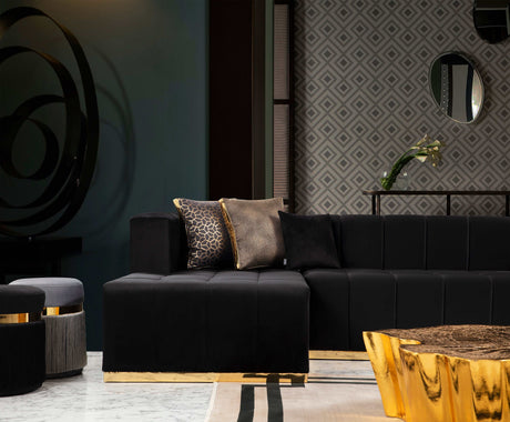 Elisha Black Velvet Double Chaise Sectional - Ornate Home