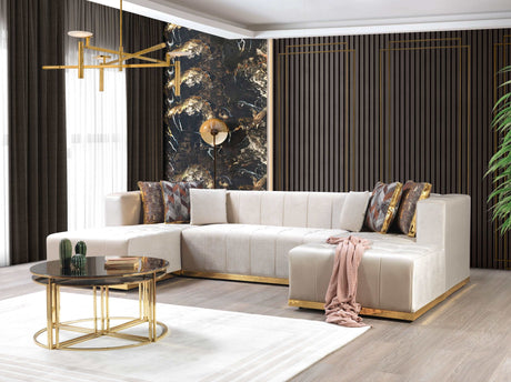 Elisha Ivory Velvet Double Chaise Sectional - Ornate Home