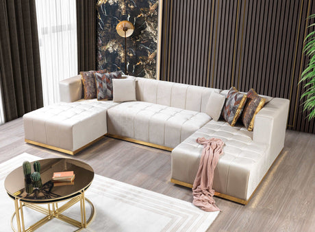 Elisha Ivory Velvet Double Chaise Sectional - Ornate Home