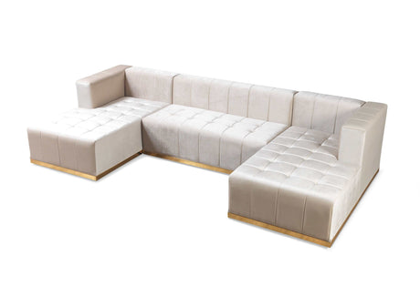 Elisha Ivory Velvet Double Chaise Sectional - Ornate Home