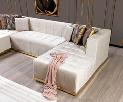 Elisha Ivory Velvet Double Chaise Sectional - Ornate Home