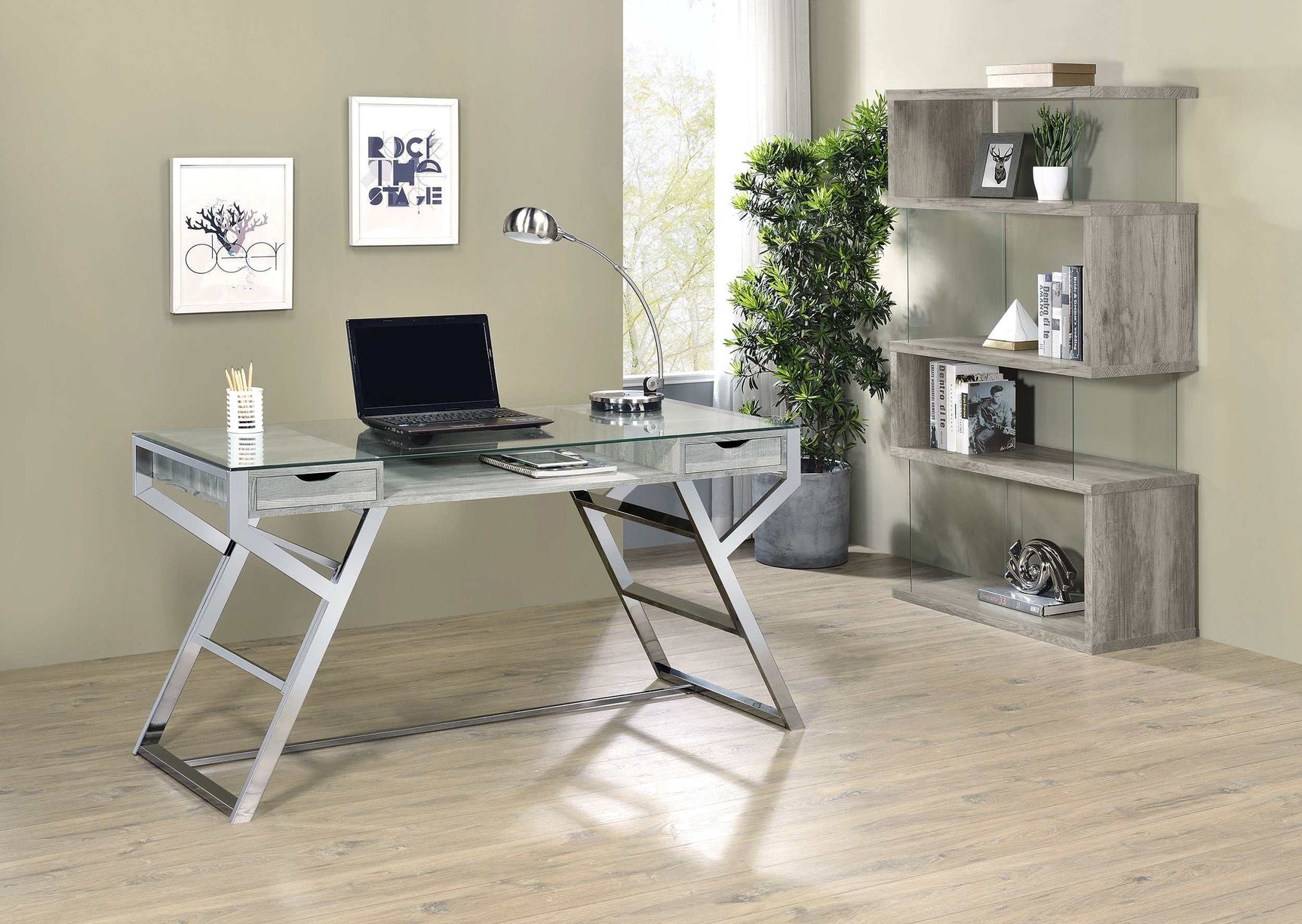 Emelle Grey Driftwood / Clear Bookcase - Ornate Home