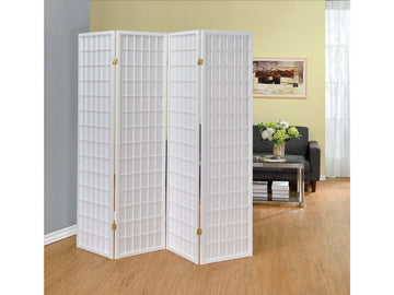 Emelle White 4 Panel Folding Screen - Ornate Home