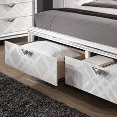 Emmeline White California King Bed w/ HB LED Lights & FB Drawers - Ornate Home