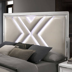 Emmeline White California King Bed w/ HB LED Lights & FB Drawers - Ornate Home