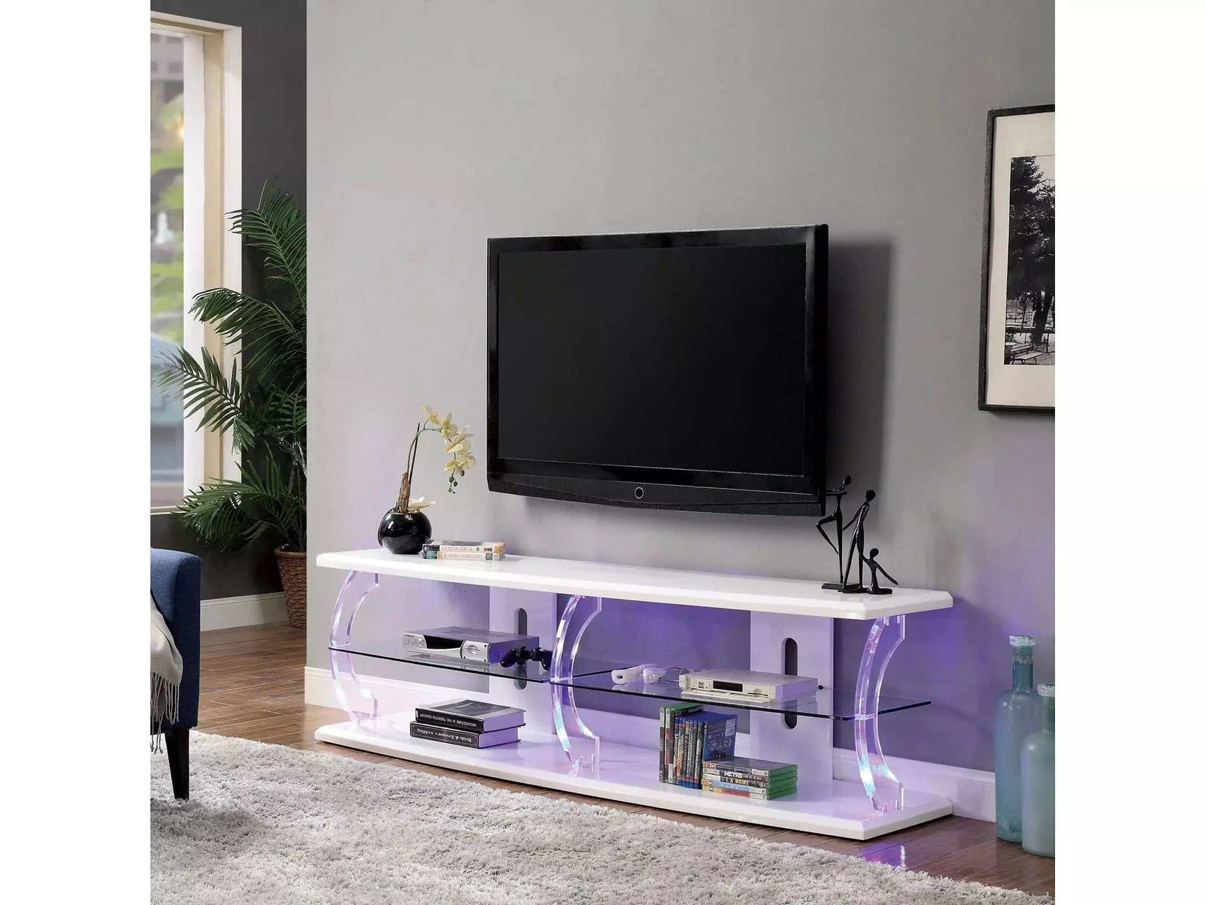 Ernst White & Clear 60" TV Console w/ LED lights - Ornate Home