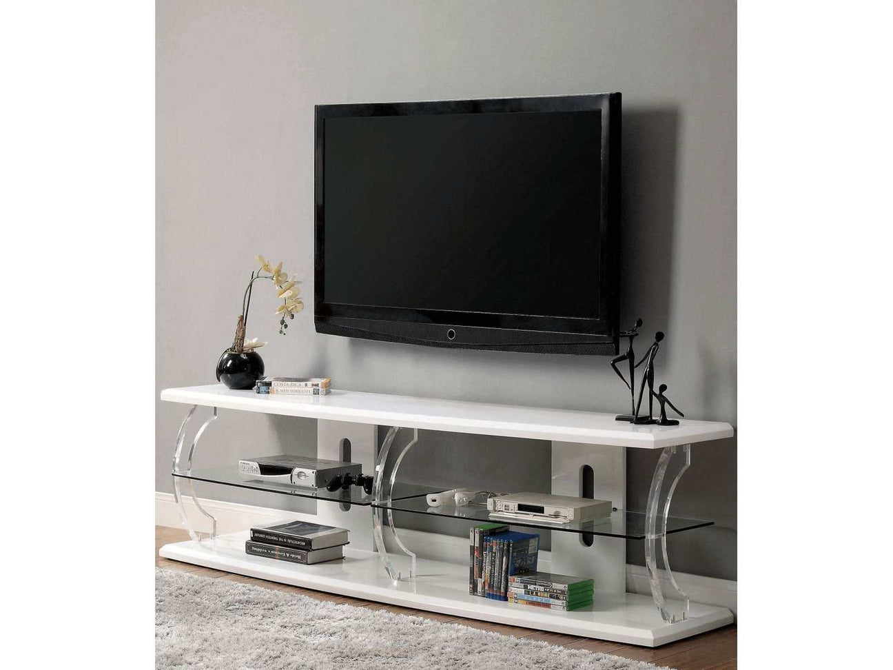 Ernst White & Clear 72" TV Console w/ LED lights - Ornate Home