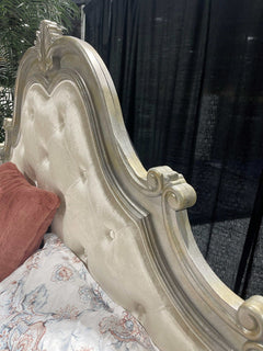 Esteban Velvet & Antique Champagne E. King Panel Bed - Ornate Home