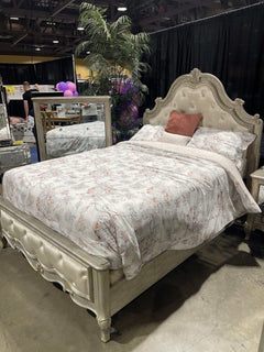 Esteban Velvet & Antique Champagne E. King Panel Bed - Ornate Home