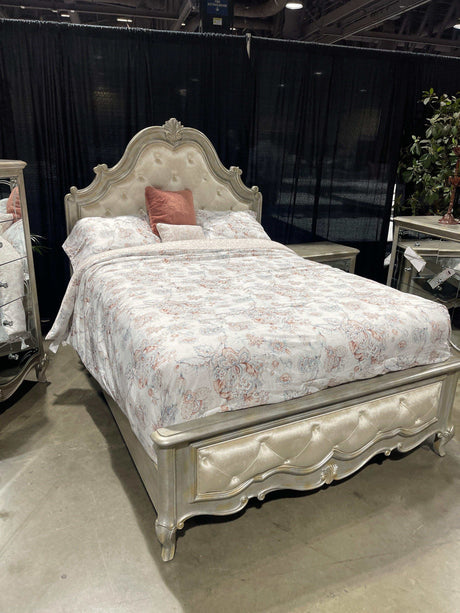 Esteban Velvet & Antique Champagne E. King Panel Bed - Ornate Home