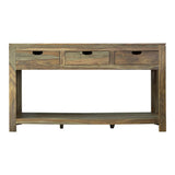Esther Natural Sheesham 3 Drawer Storage Console Table - Ornate Home