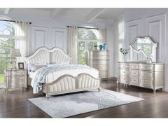 Evangeline Silver Oak / Ivory California King Bed 5 Pc Set - Ornate Home