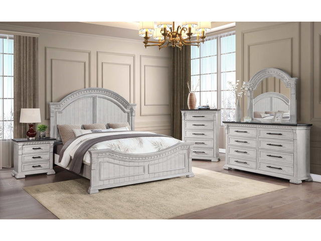 Faith Antique White Queen Bedroom Set / 4pc - Ornate Home