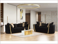 Fanci Black Velvet Living Room Set / 2pc - Ornate Home