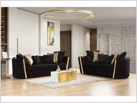 Fanci Black Velvet Living Room Set / 2pc - Ornate Home