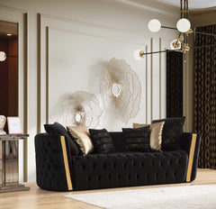Fanci Black Velvet Living Room Set / 2pc - Ornate Home
