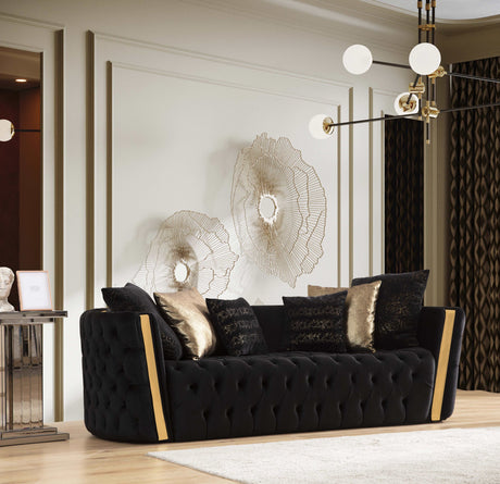 Fanci Black Velvet Living Room Set / 2pc - Ornate Home
