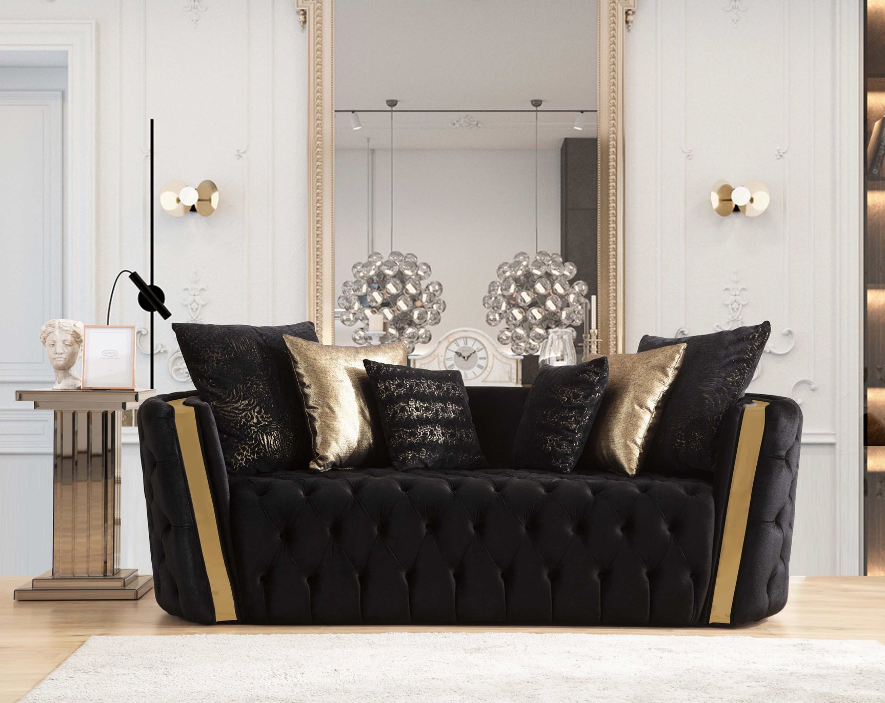 Fanci Black Velvet Living Room Set / 2pc - Ornate Home