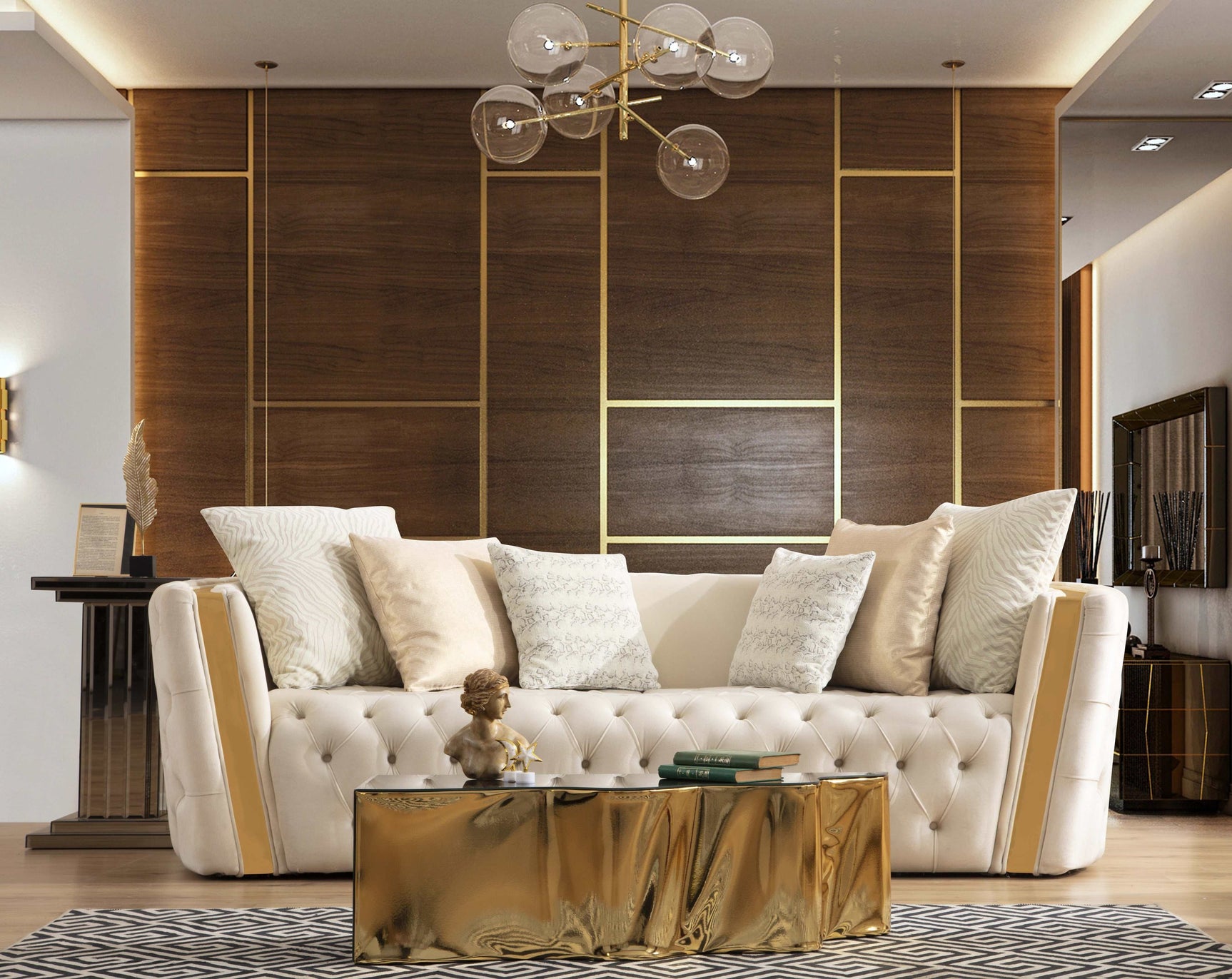 Fanci Ivory Velvet Living Room Set / 2pc - Ornate Home