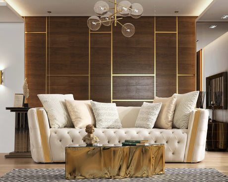 Fanci Ivory Velvet Living Room Set / 2pc - Ornate Home