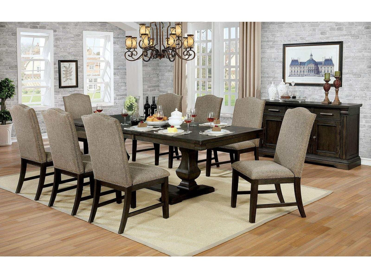 Faulk Espresso & Warm Gray Dining Room Set / 7pc - Ornate Home