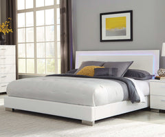 Felicity Glossy White 5pc California King Panel Bedroom Set w/ LED Lighting - Ornate Home