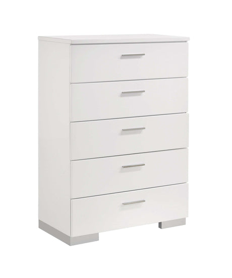 Felicity Glossy White 5pc California King Panel Bedroom Set w/ LED Lighting - Ornate Home