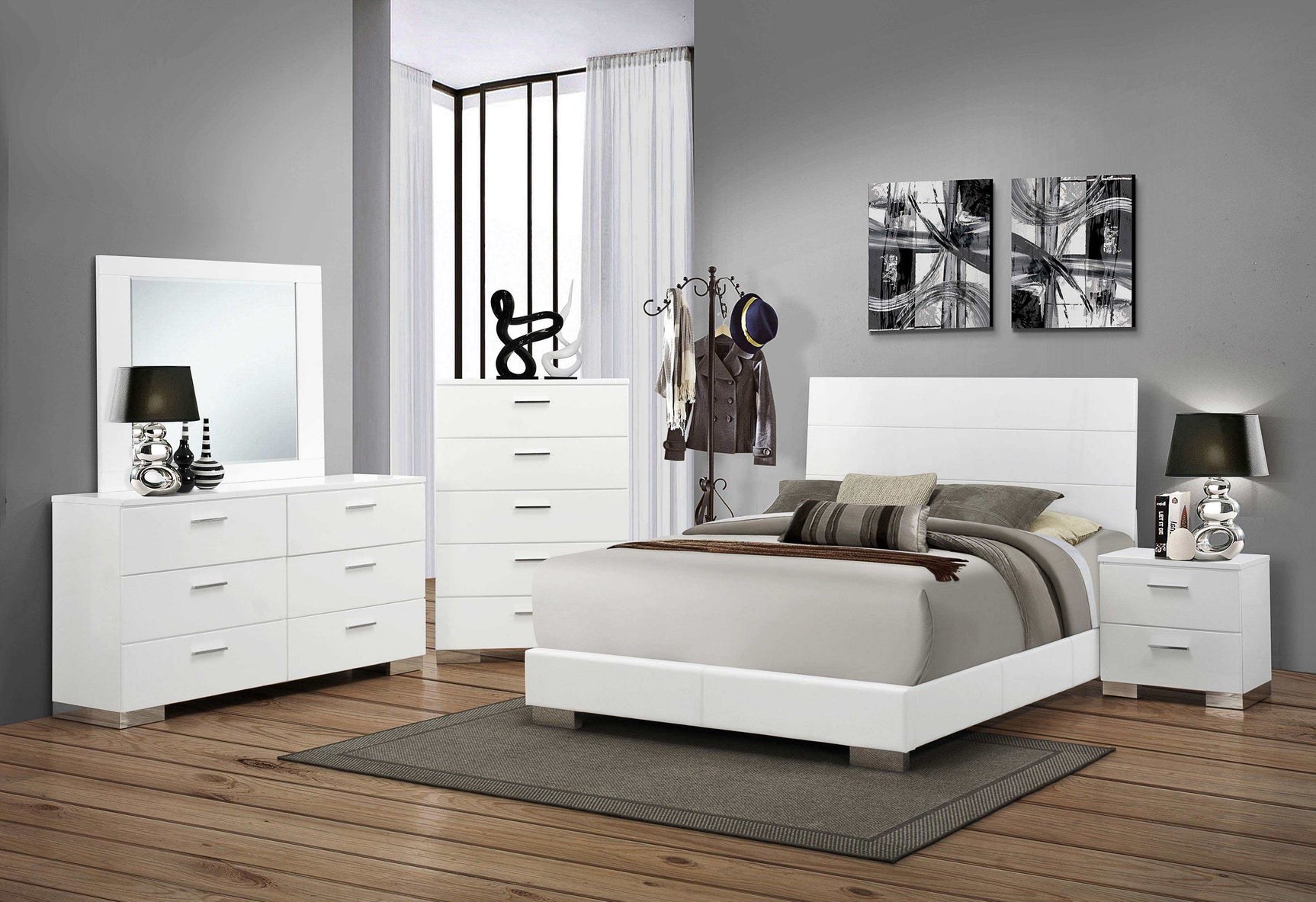 Felicity Glossy White California King Bed 6 Pc Set - Ornate Home