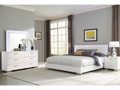 Felicity Glossy White Eastern King Bed 4 Pc Set - Ornate Home
