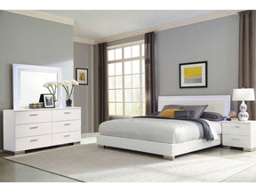 Felicity Glossy White Eastern King Bed 4 Pc Set - Ornate Home