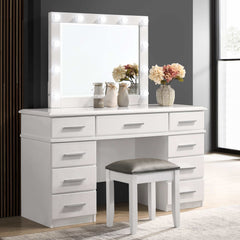 Felicity Glossy White / Metallic Vanity Stool - Ornate Home