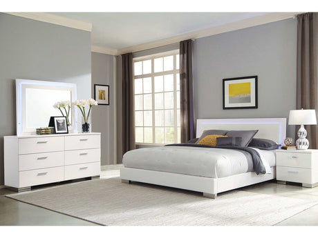 Felicity Glossy White Queen Bed 4 Pc Set - Ornate Home
