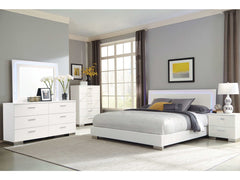 Felicity Glossy White Queen Bed 5 Pc Set - Ornate Home