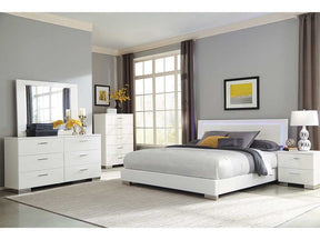 Felicity Glossy White Queen Bed 6 Pc Set (LED headboard lighting) - Ornate Home