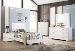 Felicity Glossy White Twin Panel Bed w/ LED Lighting - Ornate Home