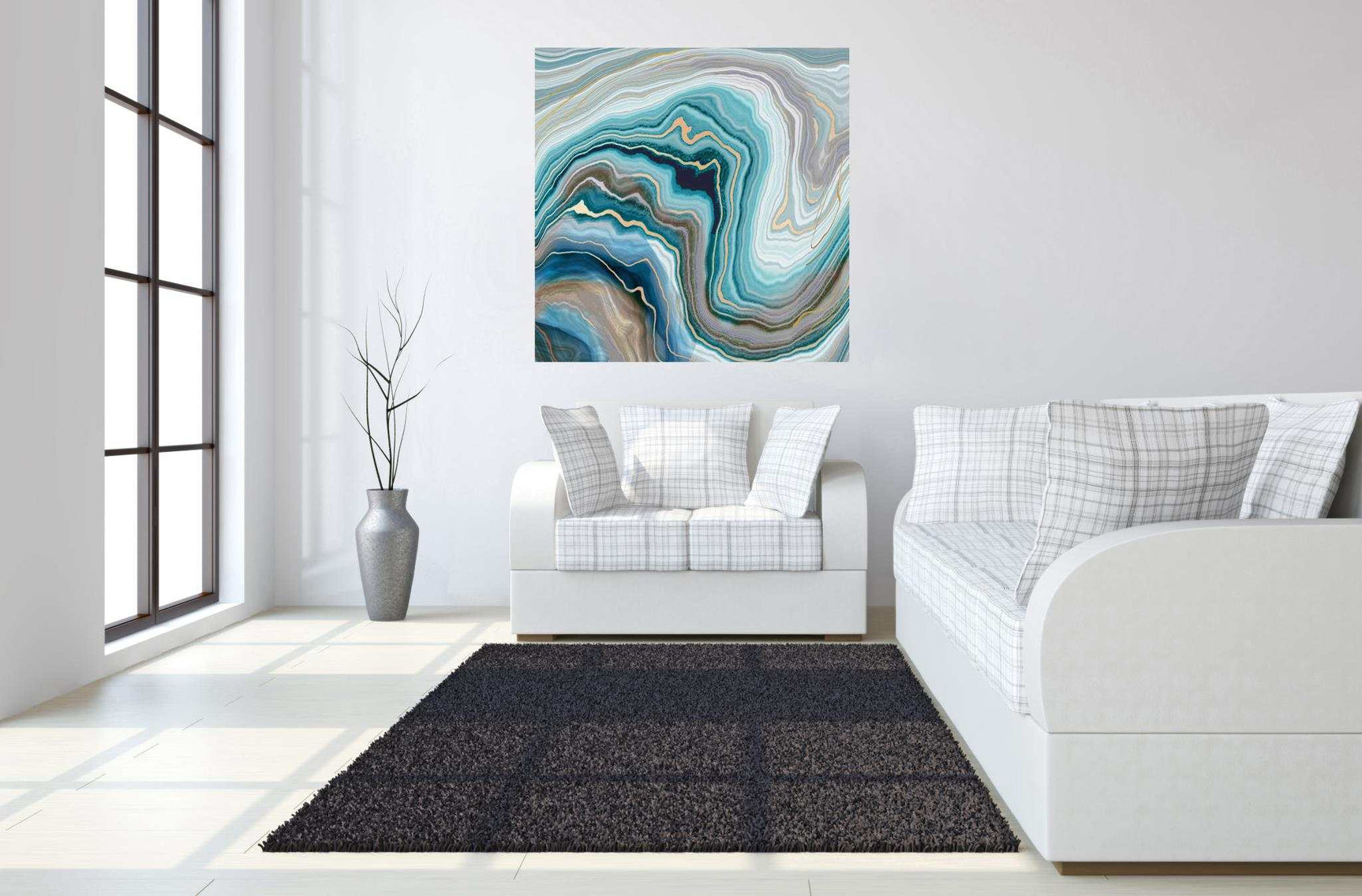 Floating Tempered Glass w / Foil Wall Art - Ornate Home