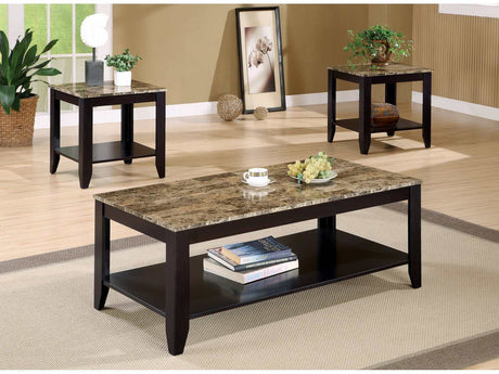 Flores Cappuccino 3pc Coffee Table Sets w/ Shelf - Ornate Home