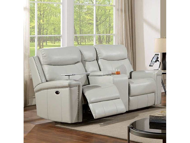 Florine Light Gray Leatherette Power Loveseat - Ornate Home