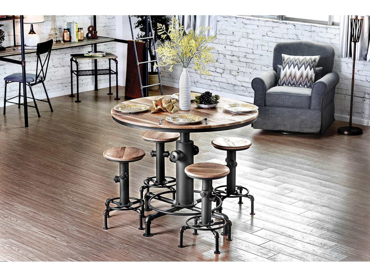 Foskey Antique Black & Natural Tone 5pc Dining Room Set - Ornate Home