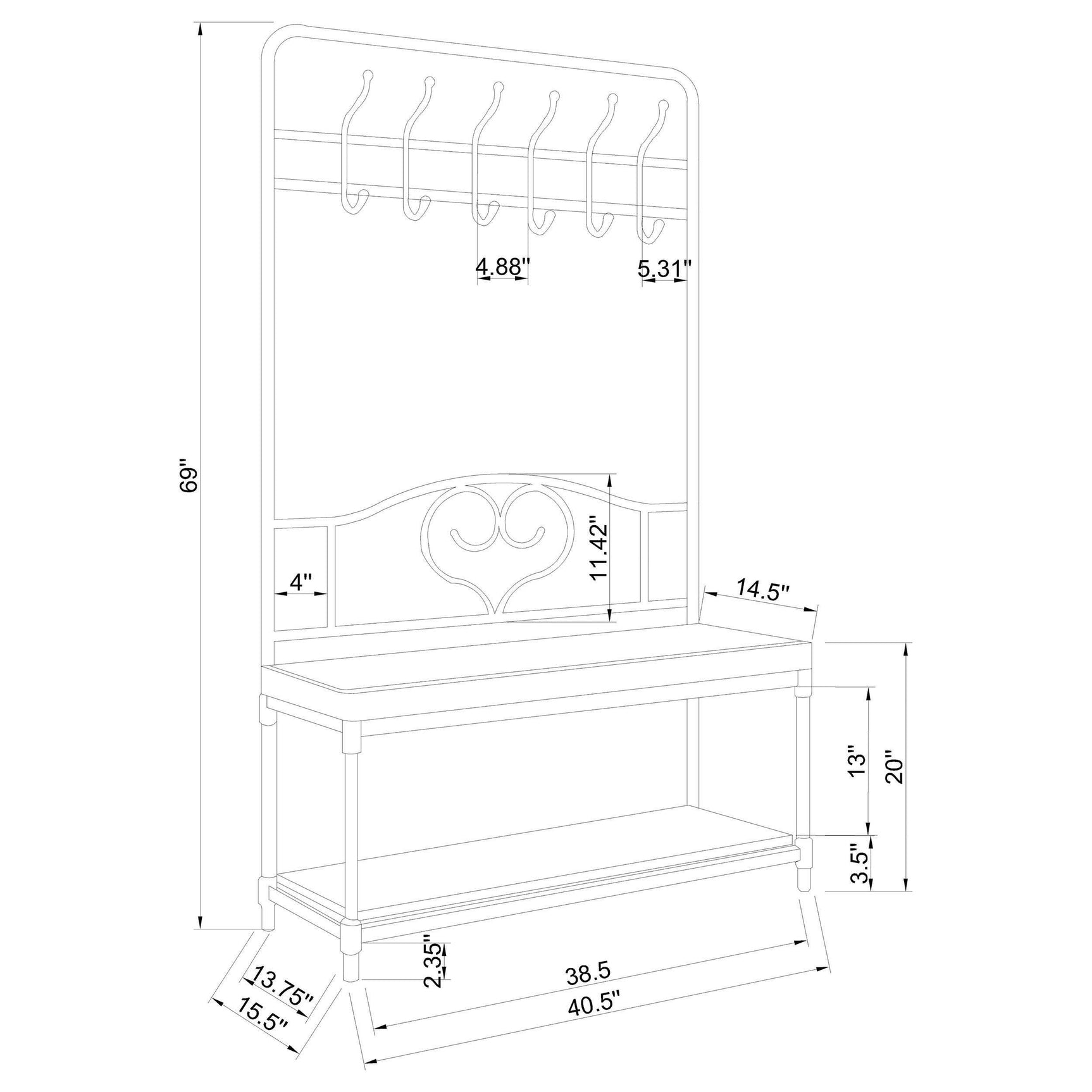 Francesca Walnut / Dark Bronze Hall Tree - Ornate Home