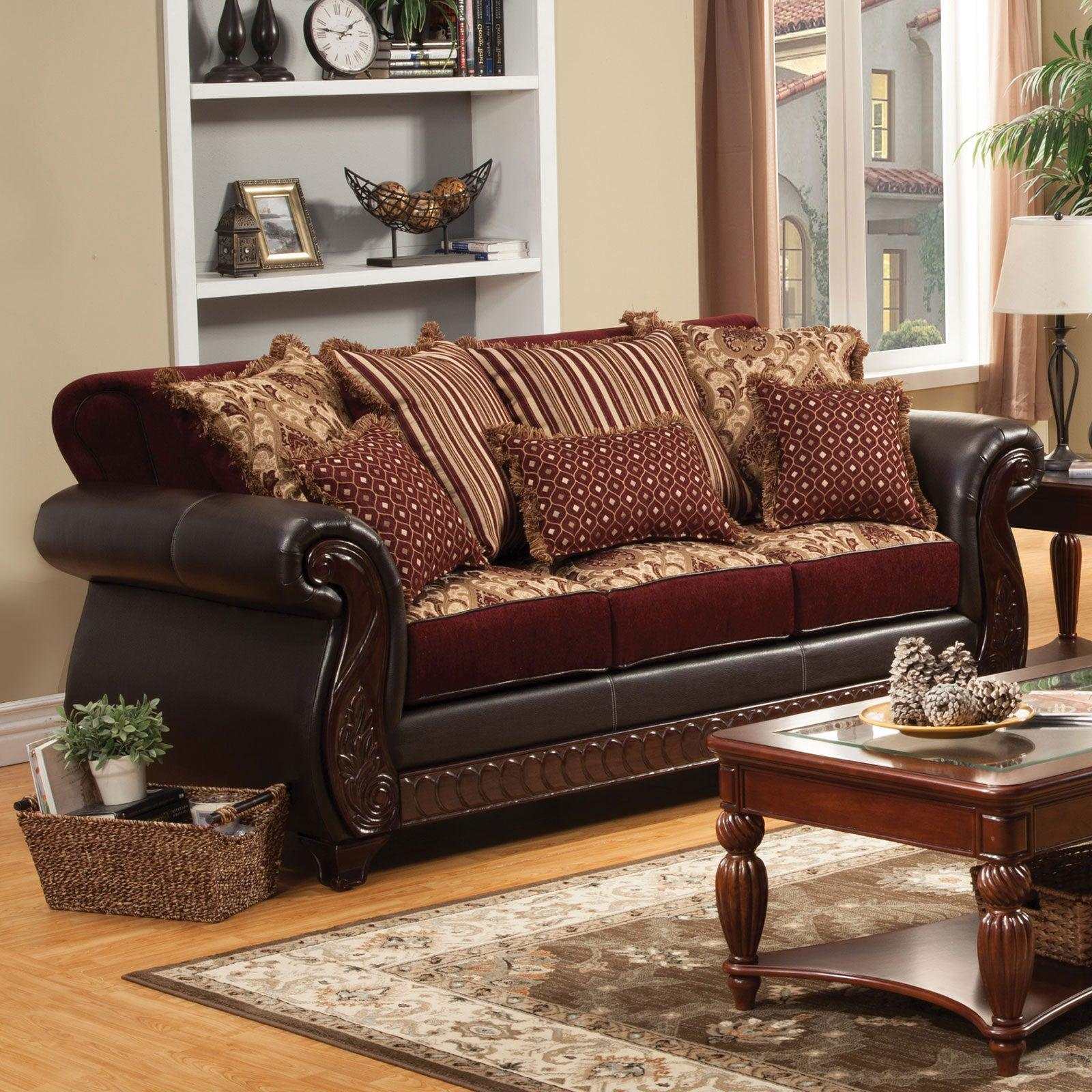 Franklin Burgundy & Espresso Stationary Sofa & Loveseat 2pc - Ornate Home