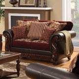 Franklin Burgundy & Espresso Stationary Sofa & Loveseat 2pc - Ornate Home