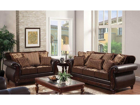 Franklin Dark Brown & Tan Stationary Sofa & Loveseat 2pc - Ornate Home