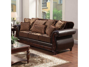Franklin Dark Brown & Tan Stationary Sofa & Loveseat 2pc - Ornate Home