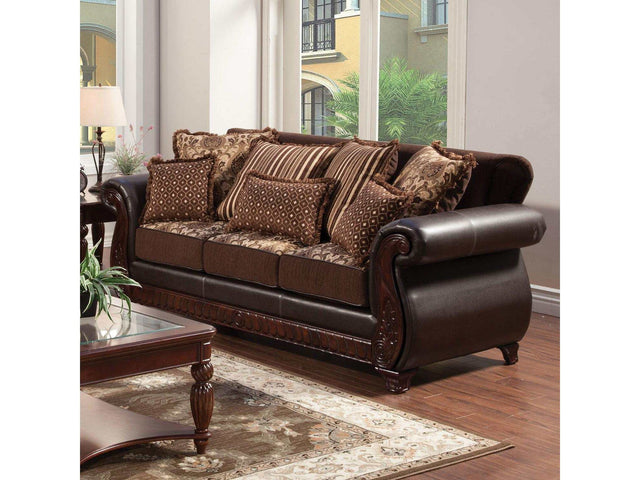 Franklin Dark Brown & Tan Stationary Sofa & Loveseat 2pc - Ornate Home