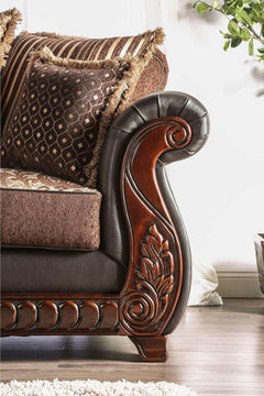 Franklin Dark Brown & Tan Stationary Sofa & Loveseat 2pc - Ornate Home