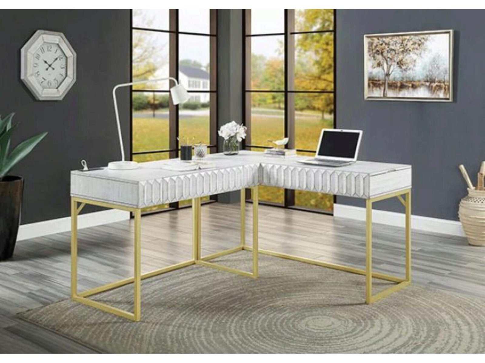 Freiburg Antique White Corner Desk - Ornate Home