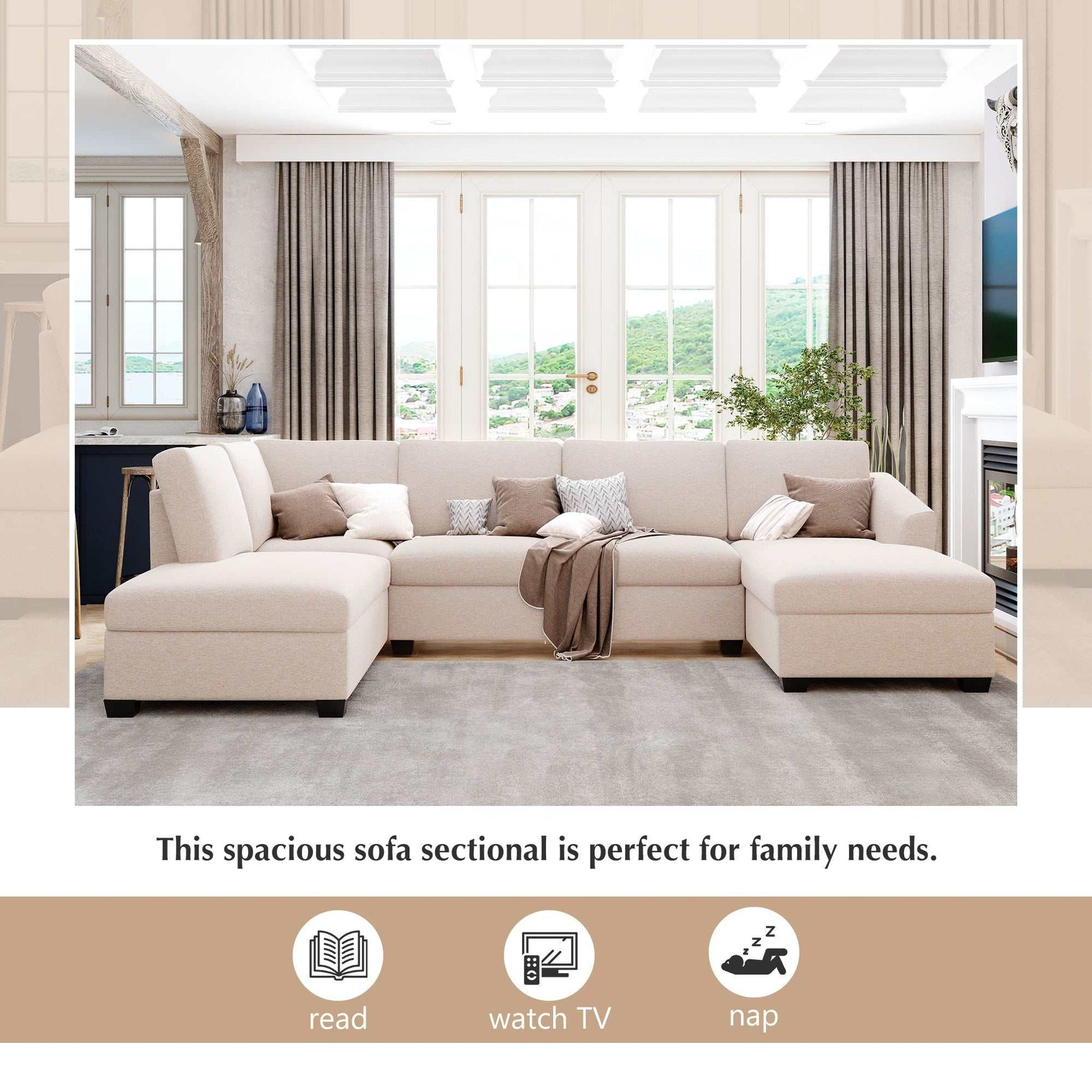 Fremont Modern Sectional Sofa Beige - Ornate Home